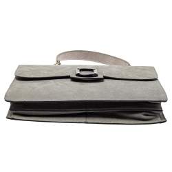 Pre Owned Emporio Armani Grey Nubuck Leather Flap Top Handle Bag