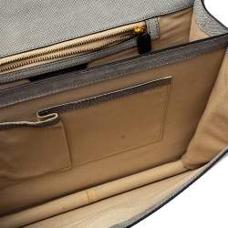 Pre Owned Emporio Armani Grey Nubuck Leather Flap Top Handle Bag