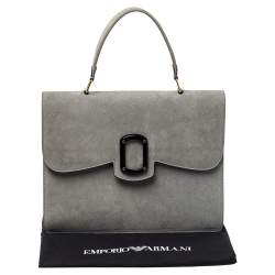 Pre Owned Emporio Armani Grey Nubuck Leather Flap Top Handle Bag
