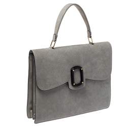 Pre Owned Emporio Armani Grey Nubuck Leather Flap Top Handle Bag