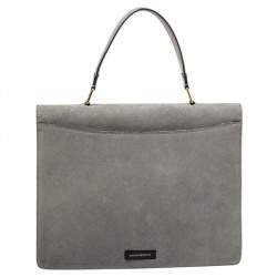 Pre Owned Emporio Armani Grey Nubuck Leather Flap Top Handle Bag
