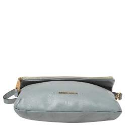Pre Owned Emporio Armani Ash Blue Leather Zip Flap Convertible Shoulder Bag