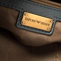 Pre Owned Emporio Armani Ash Blue Leather Zip Flap Convertible Shoulder Bag