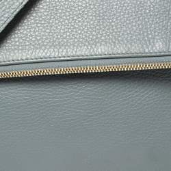 Pre Owned Emporio Armani Ash Blue Leather Zip Flap Convertible Shoulder Bag
