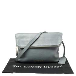 Pre Owned Emporio Armani Ash Blue Leather Zip Flap Convertible Shoulder Bag