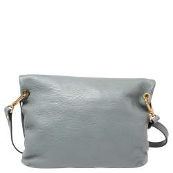 Pre Owned Emporio Armani Ash Blue Leather Zip Flap Convertible Shoulder Bag