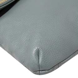 Pre Owned Emporio Armani Ash Blue Leather Zip Flap Convertible Shoulder Bag