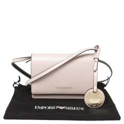 Pre Owned Emporio Armani Pale Pink Leather Flap Crossbody Bag