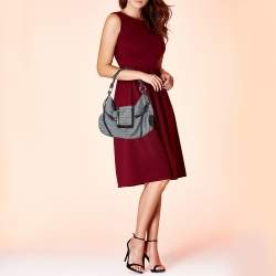 Pre Owned Emporio Armani Black/Grey Monogram Canvas and Leather Hobo