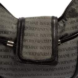 Pre Owned Emporio Armani Black/Grey Monogram Canvas and Leather Hobo