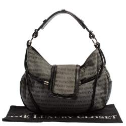 Pre Owned Emporio Armani Black/Grey Monogram Canvas and Leather Hobo