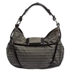 Pre Owned Emporio Armani Black/Grey Monogram Canvas and Leather Hobo