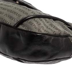Pre Owned Emporio Armani Black/Grey Monogram Canvas and Leather Hobo