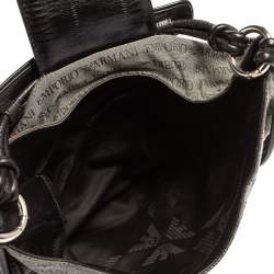 Pre Owned Emporio Armani Black/Grey Monogram Canvas and Leather Hobo