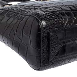 Pre Owned Emporio Armani Black Croc Embossed Leather Satchel