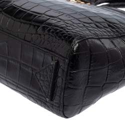 Pre Owned Emporio Armani Black Croc Embossed Leather Satchel