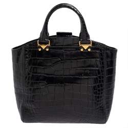 Pre Owned Emporio Armani Black Croc Embossed Leather Satchel