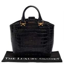 Pre Owned Emporio Armani Black Croc Embossed Leather Satchel