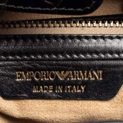 Pre Owned Emporio Armani Black Croc Embossed Leather Satchel