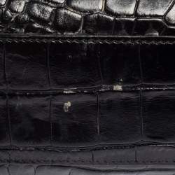 Pre Owned Emporio Armani Black Croc Embossed Leather Satchel