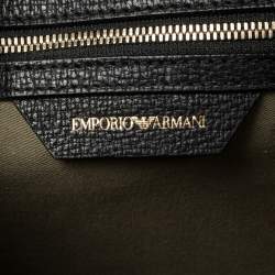 Pre Owned Emporio Armani Black Leather And Croc Embossed Leather Pushlock Flap Top Handle