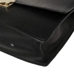 Pre Owned Emporio Armani Black Leather And Croc Embossed Leather Pushlock Flap Top Handle