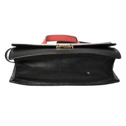 Pre Owned Emporio Armani Black Leather And Croc Embossed Leather Pushlock Flap Top Handle