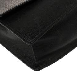 Pre Owned Emporio Armani Black Leather And Croc Embossed Leather Pushlock Flap Top Handle