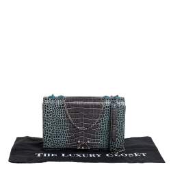 Pre Owned Emporio Armani Blue/Black Croc Embossed Leather Flap Crossbody Bag