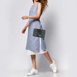 Pre Owned Emporio Armani Blue/Black Croc Embossed Leather Flap Crossbody Bag