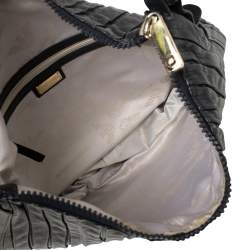 Pre Owned Emporio Armani Navy Blue Pleated Leather Expandable Hobo