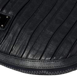 Pre Owned Emporio Armani Navy Blue Pleated Leather Expandable Hobo