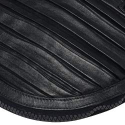 Pre Owned Emporio Armani Navy Blue Pleated Leather Expandable Hobo