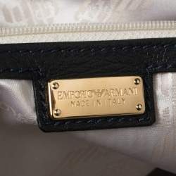 Pre Owned Emporio Armani Navy Blue Pleated Leather Expandable Hobo