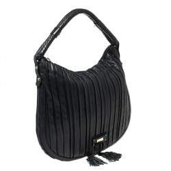 Pre Owned Emporio Armani Navy Blue Pleated Leather Expandable Hobo