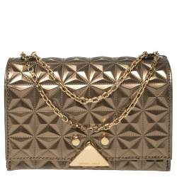 Emporio Armani Metallic Bronze Quilted Patent Leather Flap Chain Shoulder Bag