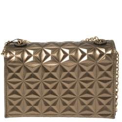 Emporio Armani Metallic Bronze Quilted Patent Leather Flap Chain Shoulder Bag