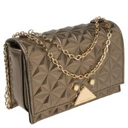 Emporio Armani Metallic Bronze Quilted Patent Leather Flap Chain Shoulder Bag