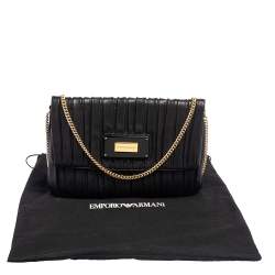 Pre Owned Emporio Armani Black Leather Pleated Crossbody Bag