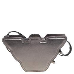 Pre Owned Emporio Armani Metallic Grey Leather Structured Logo Crossbody Bag