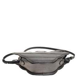 Pre Owned Emporio Armani Metallic Grey Leather Structured Logo Crossbody Bag