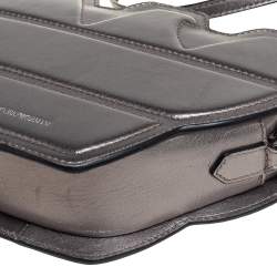 Pre Owned Emporio Armani Metallic Grey Leather Structured Logo Crossbody Bag