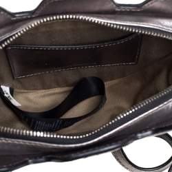 Pre Owned Emporio Armani Metallic Grey Leather Structured Logo Crossbody Bag