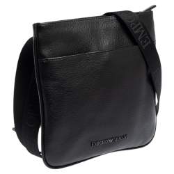 Pre Owned Emporio Armani Black Leather Slim Messenger Bag