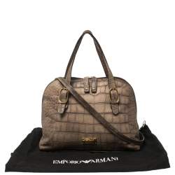 Emporio Armani Taupe Croc Embossed Leather Dome Satchel