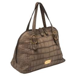 Emporio Armani Taupe Croc Embossed Leather Dome Satchel