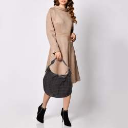 Pre Owned Emporio Armani Grey Signature Canvas and Leather Zip Hobo