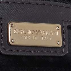 Pre Owned Emporio Armani Grey Signature Canvas and Leather Zip Hobo