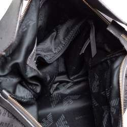 Pre Owned Emporio Armani Grey Signature Canvas and Leather Zip Hobo
