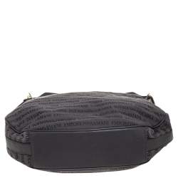 Pre Owned Emporio Armani Grey Signature Canvas and Leather Zip Hobo